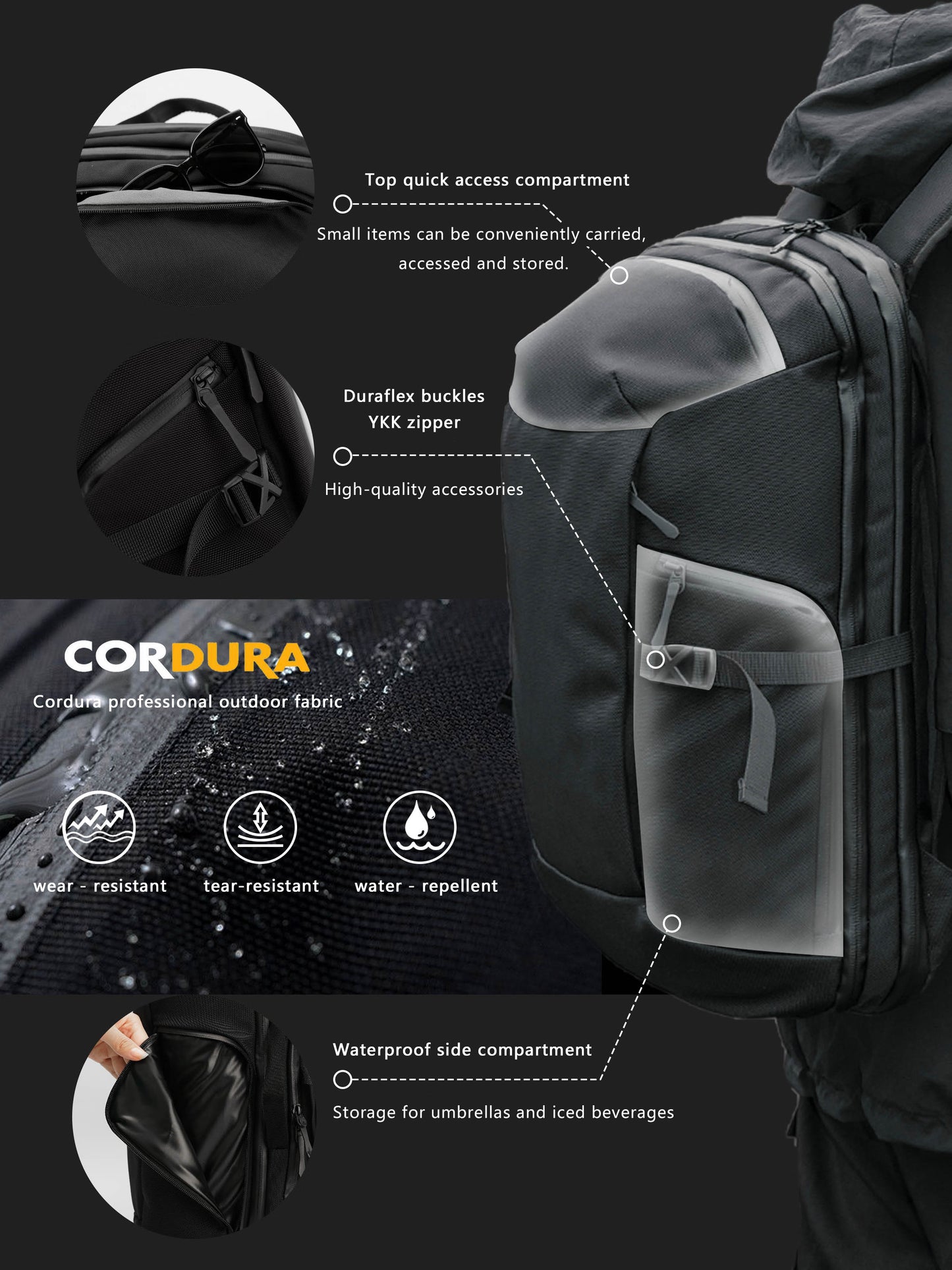 Reeyee A1 48L 840D CORDURA Material Multifunctional backpack digital computer bag business commuting unisex casual backpack large capacity travel bag