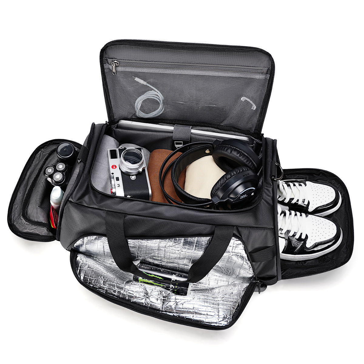 R1 Black Travel Bag - Water-Resistant Carry-On Duffle for Gym/Sports