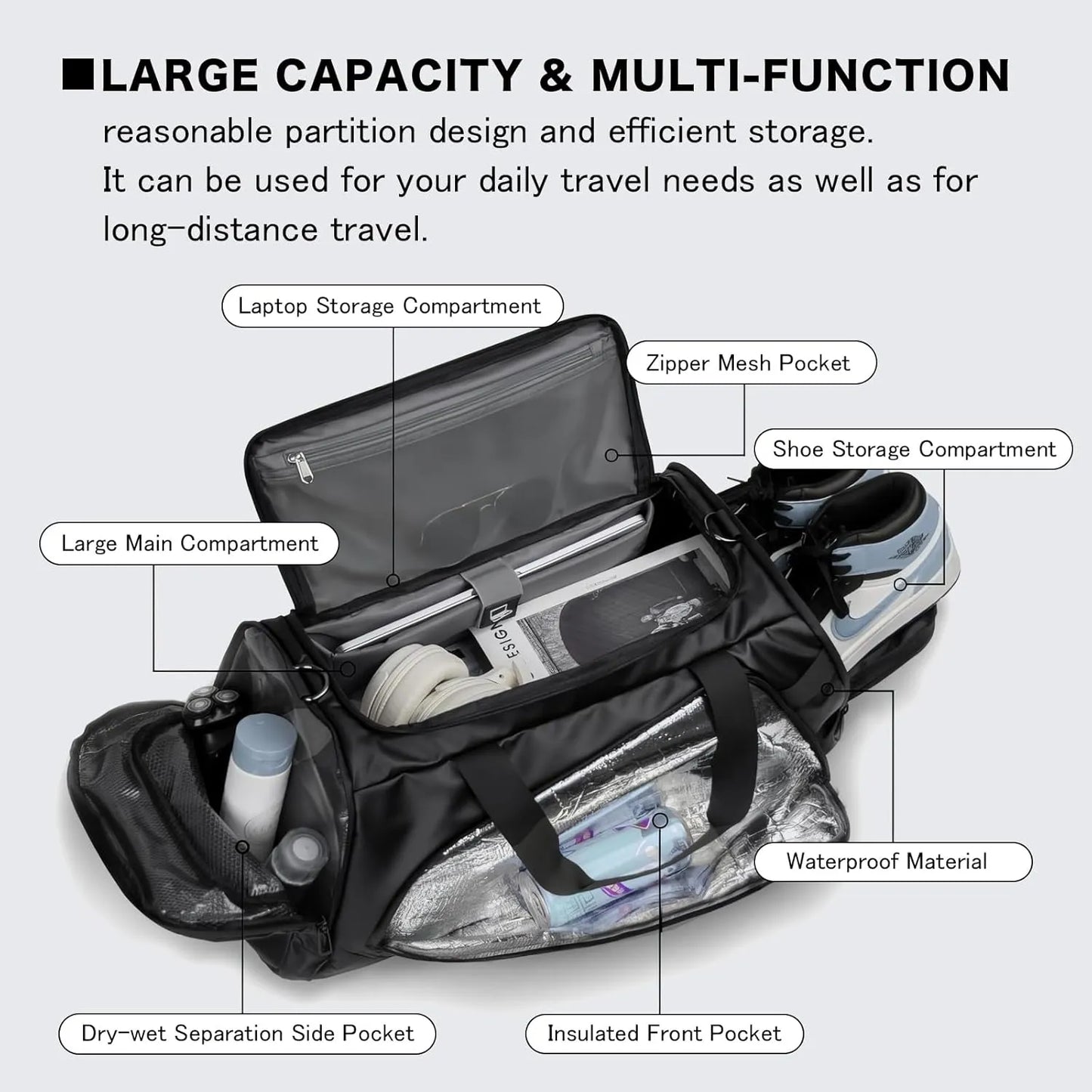 2025 ReeYee Hottest 60L Carry on CORDURA® Material travel and fitness universal portable portable backpack
