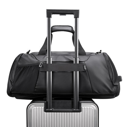 R1 Black Travel Bag - Water-Resistant Carry-On Duffle for Gym/Sports