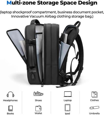Compression Travel Backpack 60L Expandable Airback Electric Vacpack Pump Water Resistant